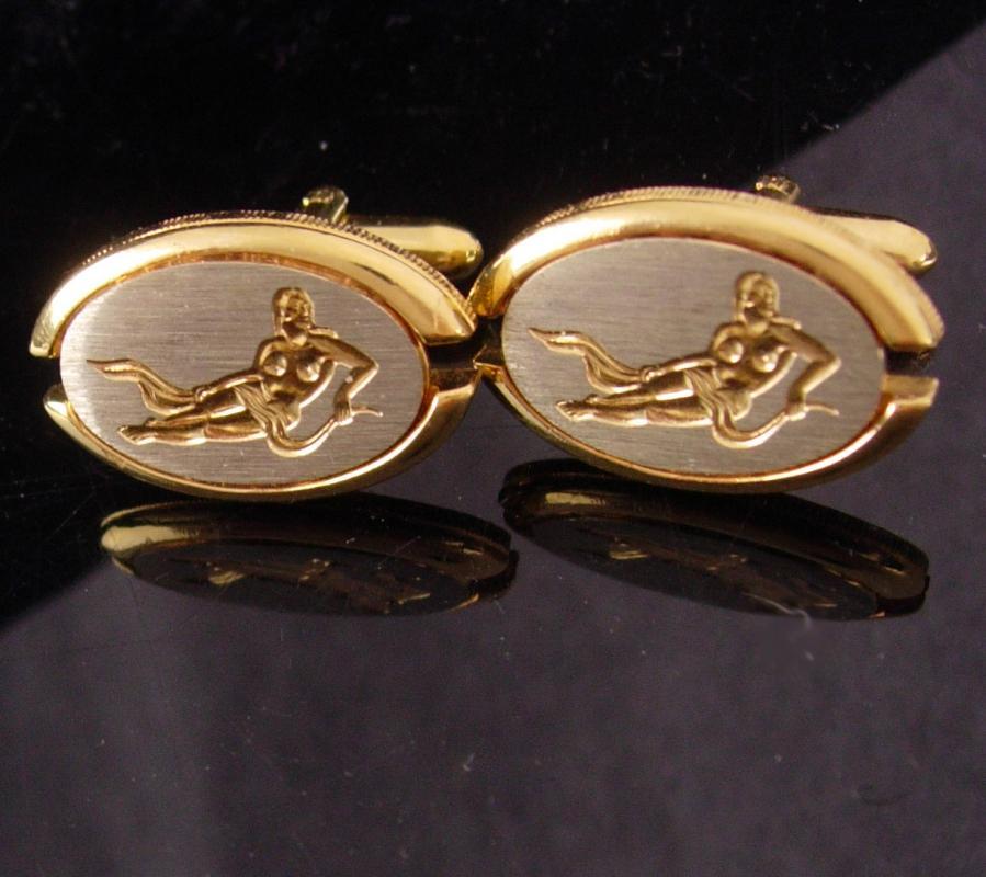 Vintage erotic cufflinks / Vintage Nude Cuff Link set / Men's Novelty / Naughty nude / gold Bachelor Gift / silver sculpture jewelry /