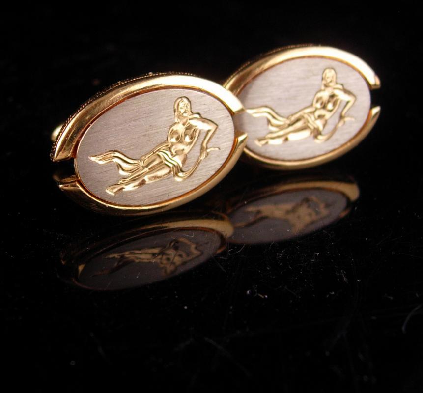 Vintage erotic cufflinks / Vintage Nude Cuff Link set / Men's Novelty / Naughty nude / gold Bachelor Gift / silver sculpture jewelry /