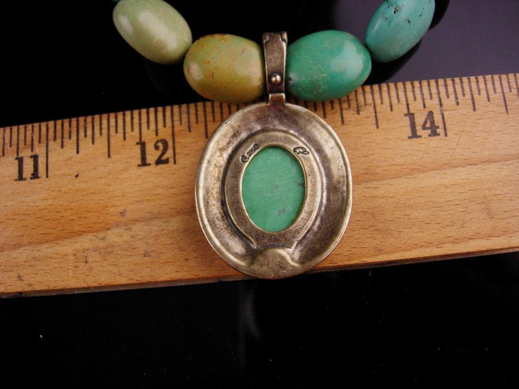 Chunky LARGE turquoise Necklace / signed sterling pendant / Carolyn Pollack / Vintage Tribal Jewelry / Hippie style / indian design / turquoise choker