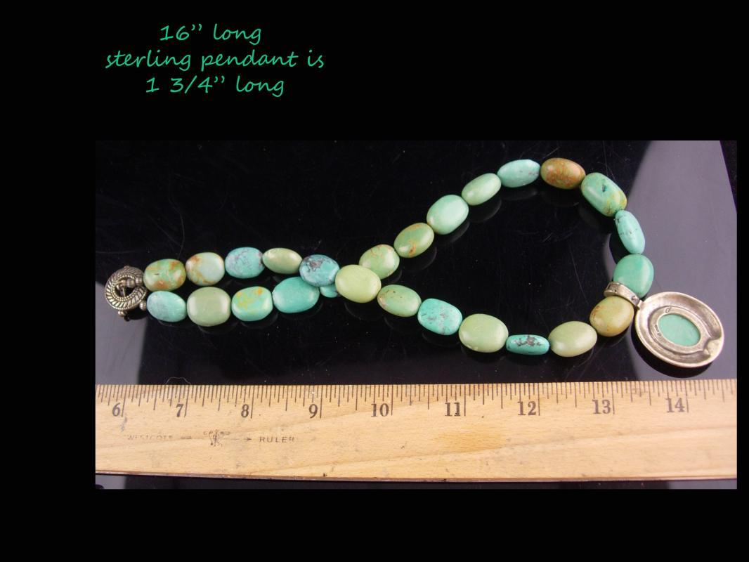 Chunky LARGE turquoise Necklace / signed sterling pendant / Carolyn Pollack / Vintage Tribal Jewelry / Hippie style / indian design / turquoise choker