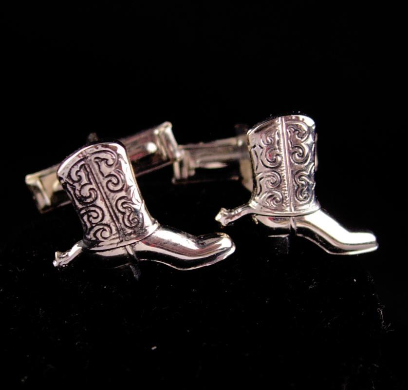 Boot cufflinks / Western Cuff links / silver Cowboy Boot Tie clip / Vintage Spurs / Texas Wild Wild West / Novelty Men's Clothing Accessory