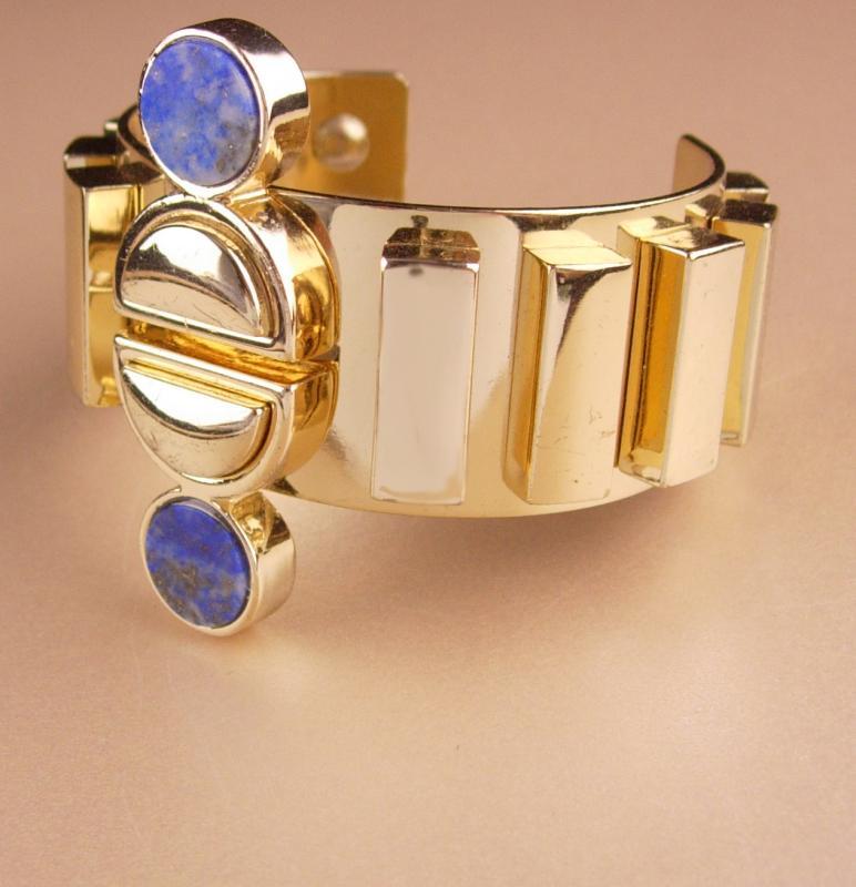Fabulous Lapis Bracelet / Egyptian revival / wide deco style gold cuff / Designer / 4th 5th 9th 24th 45th anniversary December Sagittarius