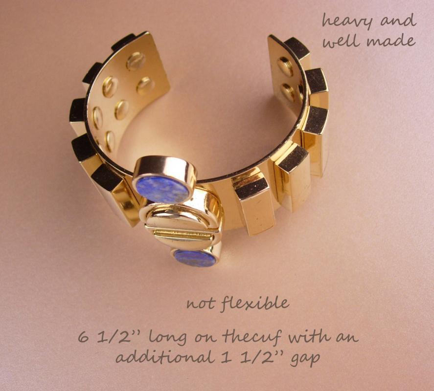 Fabulous Lapis Bracelet / Egyptian revival / wide deco style gold cuff / Designer / 4th 5th 9th 24th 45th anniversary December Sagittarius