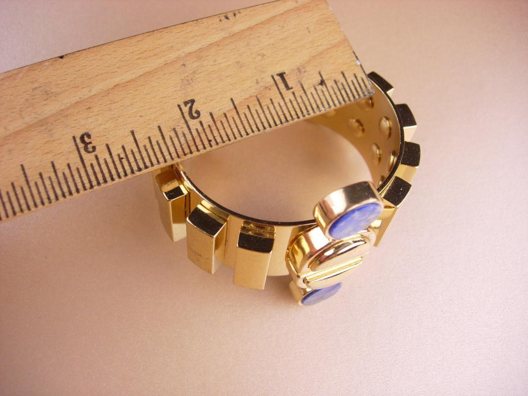 Fabulous Lapis Bracelet / Egyptian revival / wide deco style gold cuff / Designer / 4th 5th 9th 24th 45th anniversary December Sagittarius