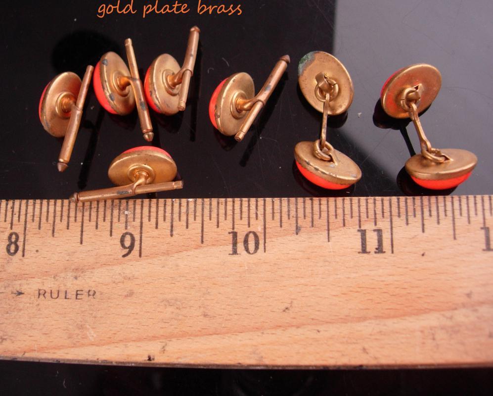 VIctorian coral cufflinks & 5 stud set / Elegant button studs / Antique tuxedo accessory /vintage cufflinks salmon color Jewelry wedding jewelry