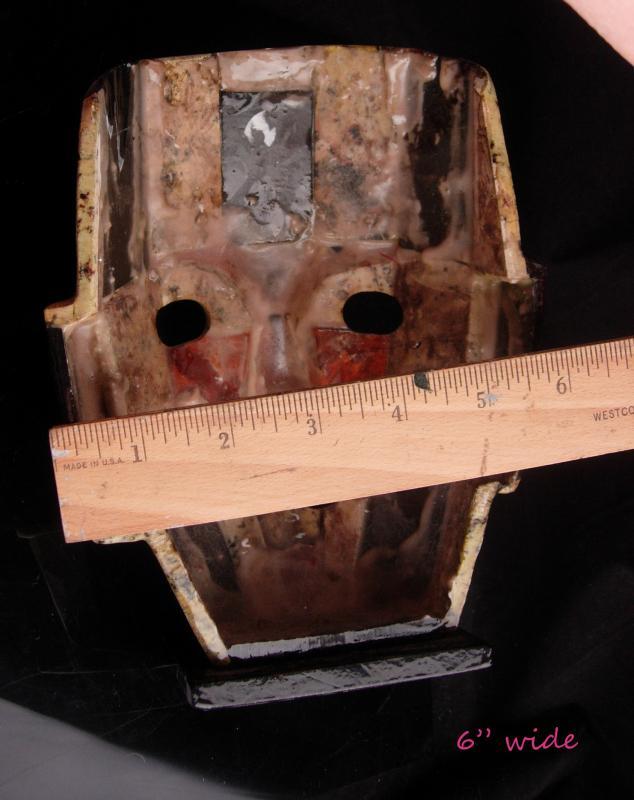 Bizarre Death Mask / Vintage tribal mosaic mask / obsidian & mother of pearl / Abstract 3D Figural Face / free standing