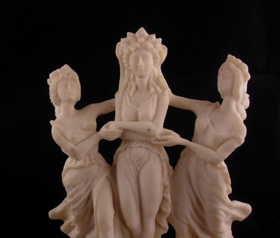 Erotic 3 graces statue - large vintage sculpture - Vintage nude goddess - Greek Mythology - large Mythical dancers - signed muses