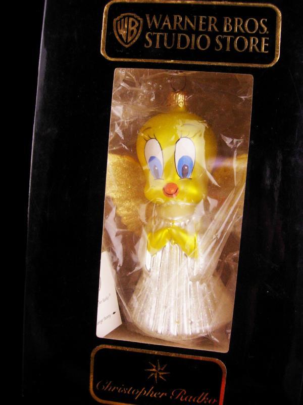 1995 Tweety Ornament - Radko hand blown collectible - glass ornament - vintage yellow bird - Angel wings on tweety bird -original box