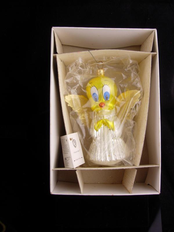 1995 Tweety Ornament - Radko hand blown collectible - glass ornament - vintage yellow bird - Angel wings on tweety bird -original box