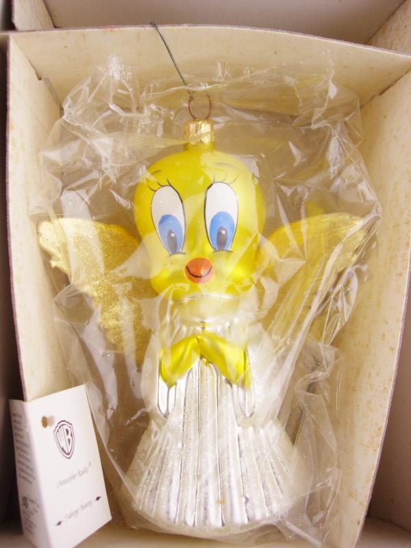 1995 Tweety Ornament - Radko hand blown collectible - glass ornament - vintage yellow bird - Angel wings on tweety bird -original box