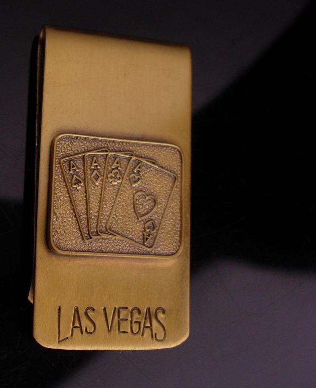 Gambling money clip - Las Vegas - vintage gambler gift - lucky Casino 4 aces - Nevada souvenir - playing cards -knight of round table