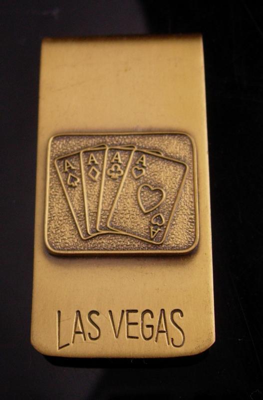 Gambling money clip - Las Vegas - vintage gambler gift - lucky Casino 4 aces - Nevada souvenir - playing cards -knight of round table