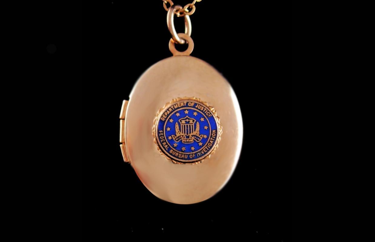 FBI Locket Necklace - Vintage Dept of Justice Pendant - graduation gift - law enforcement - 18 inch Chain Federal Bureau Investigation