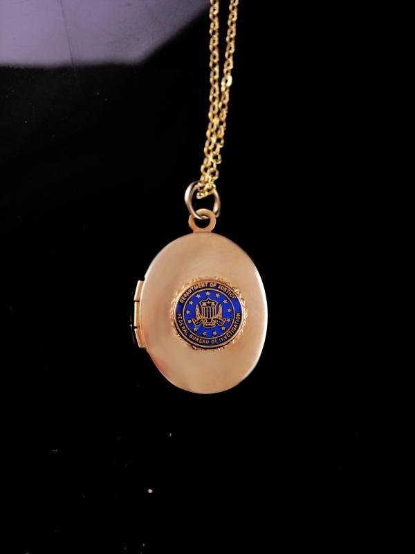 FBI Locket Necklace - Vintage Dept of Justice Pendant - graduation gift - law enforcement - 18 inch Chain Federal Bureau Investigation