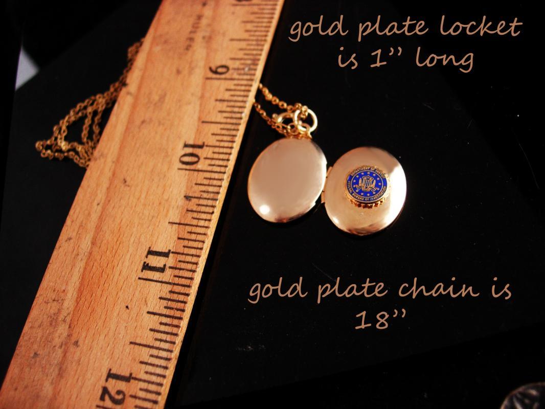 FBI Locket Necklace - Vintage Dept of Justice Pendant - graduation gift - law enforcement - 18 inch Chain Federal Bureau Investigation