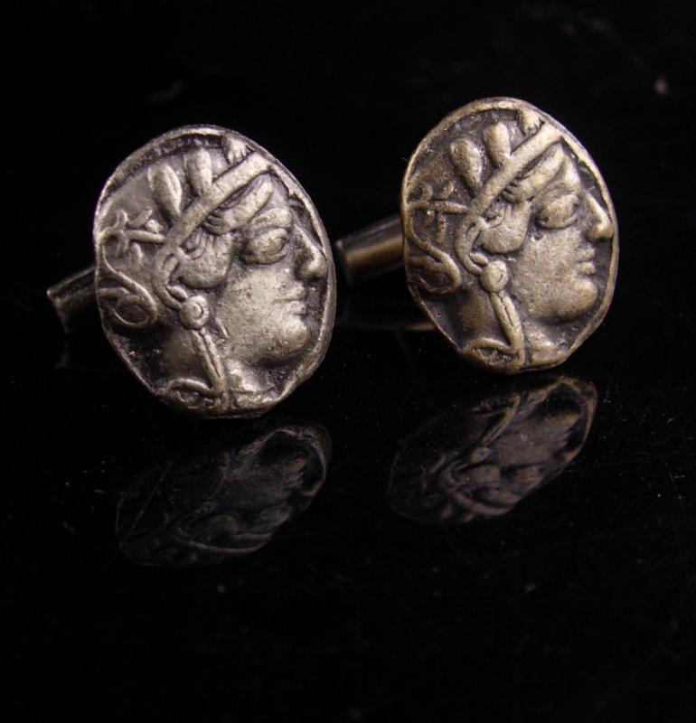 Ancient Coin Cufflinks - Vintage Julius Caesar - estate jewelry - Roman tourist jewelry - Mythology byzantine set - poet author gift