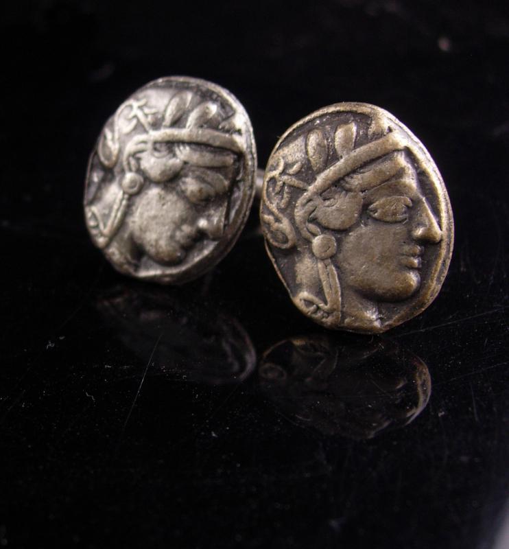 Ancient Coin Cufflinks - Vintage Julius Caesar - estate jewelry - Roman tourist jewelry - Mythology byzantine set - poet author gift