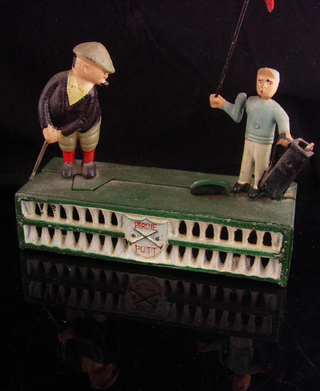 Mechanical bank - Vintage golf gift - metal toy - cast iron bank - Birdie Putt - Golfer and caddie - hole in one - gag gift