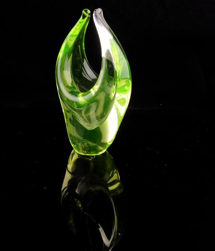 Gorgeous vaseline glass scultpure - art Glassware - modernist paperweight - neon yellow color - miniature 5