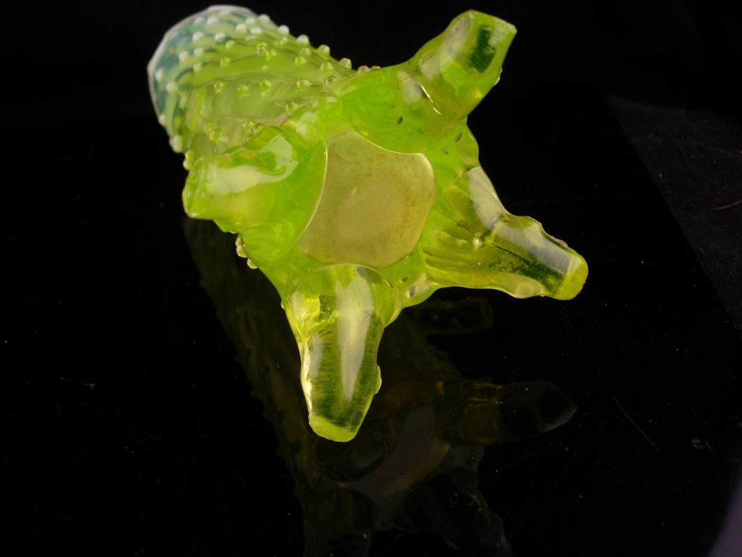 UNUSUAL vaseline glass mug / Vintage yellow art glass / John Walsh Glassware / Opalescent / Thorn Footed / Uranium Glass with handle