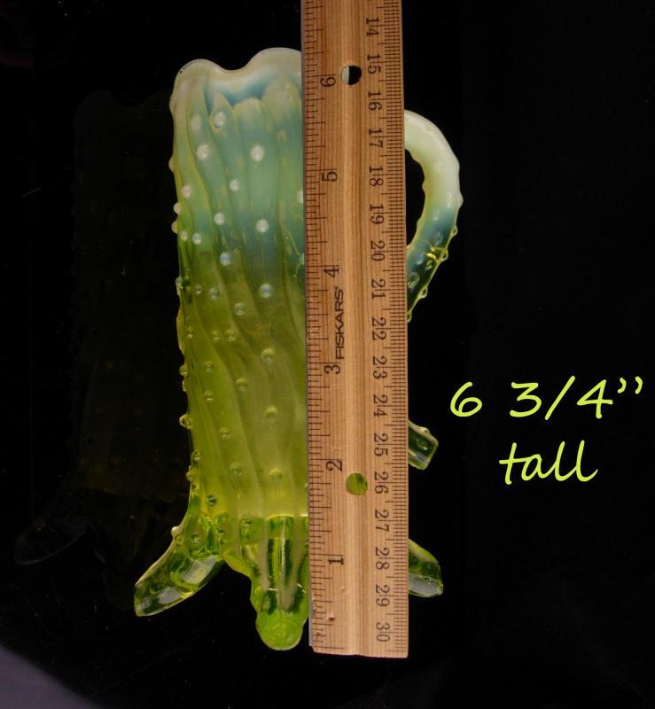 UNUSUAL vaseline glass mug / Vintage yellow art glass / John Walsh Glassware / Opalescent / Thorn Footed / Uranium Glass with handle