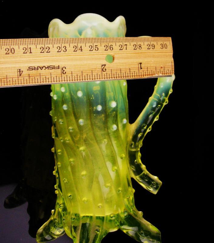 UNUSUAL vaseline glass mug / Vintage yellow art glass / John Walsh Glassware / Opalescent / Thorn Footed / Uranium Glass with handle