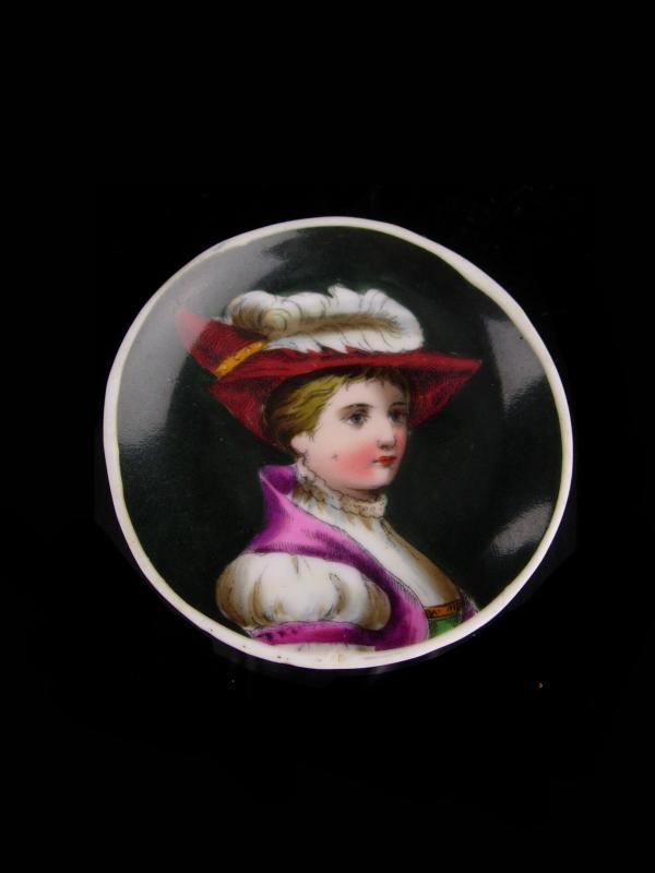 Antique French miniature - Handpainted portrait - Victorian cameo - young man or girl - Feather hat - miniature antique plate - renaissance