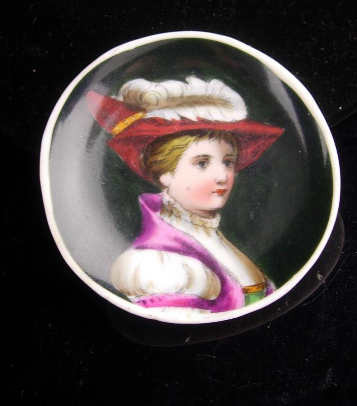 Antique French miniature - Handpainted portrait - Victorian cameo - young man or girl - Feather hat - miniature antique plate - renaissance