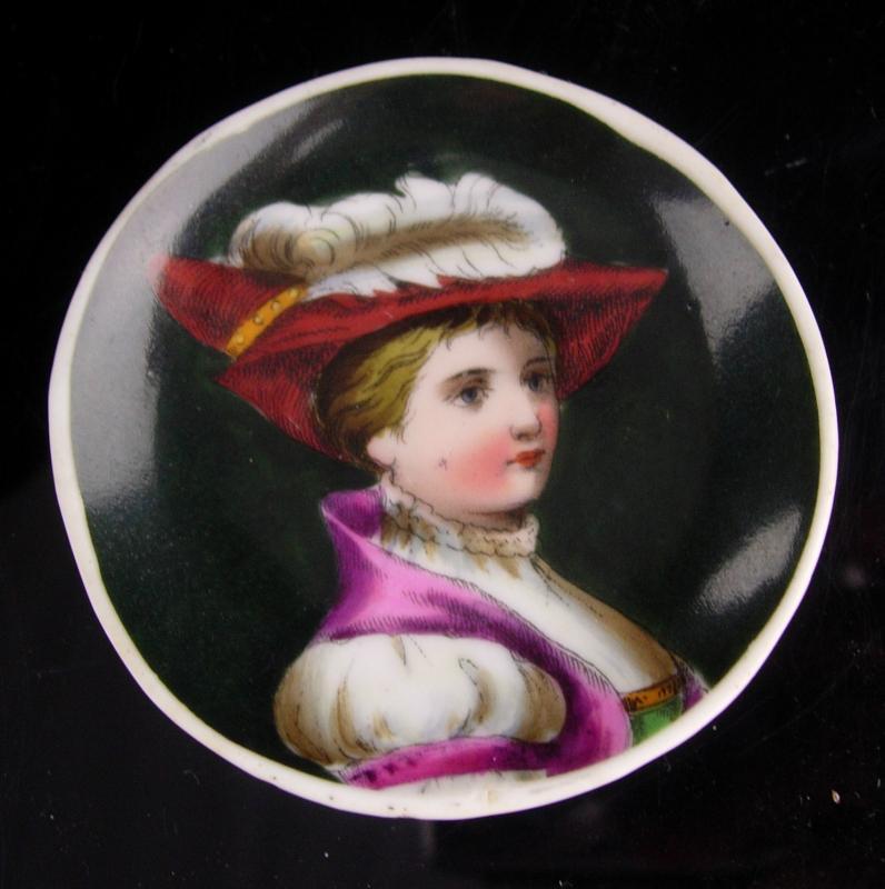 Antique French miniature - Handpainted portrait - Victorian cameo - young man or girl - Feather hat - miniature antique plate - renaissance
