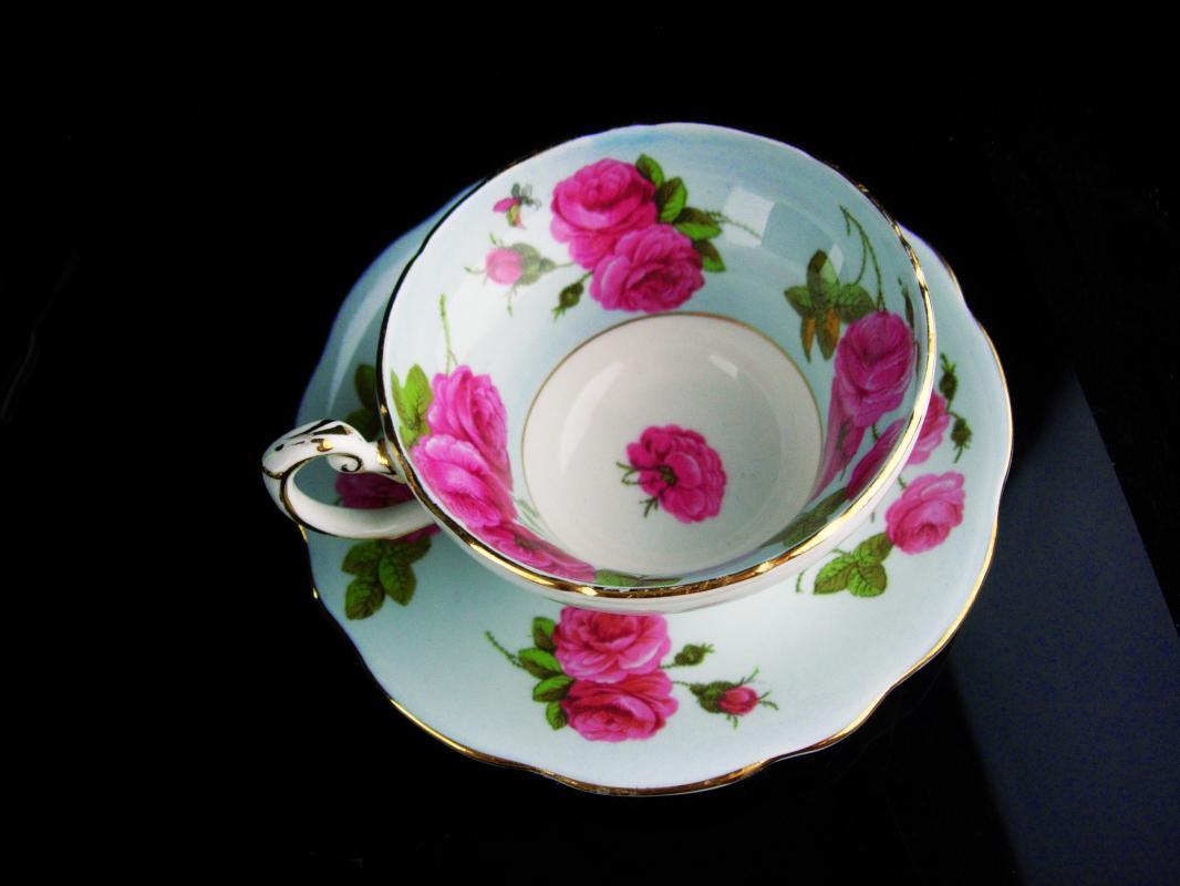 Vintage blue teacup - EB Foley bone china tea cup - Pink roses flower Tea Cup saucer set - Fine bone china - mother of the bride gift