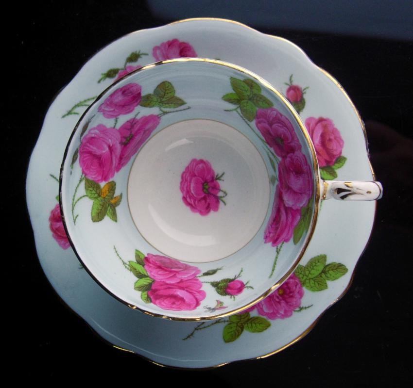 Vintage blue teacup - EB Foley bone china tea cup - Pink roses flower Tea Cup saucer set - Fine bone china - mother of the bride gift