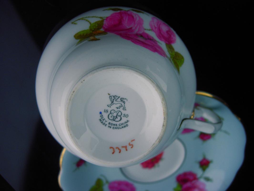 Vintage blue teacup - EB Foley bone china tea cup - Pink roses flower Tea Cup saucer set - Fine bone china - mother of the bride gift