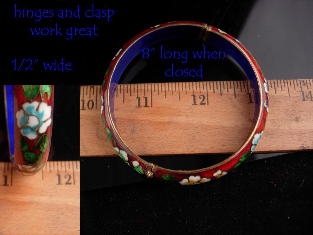 Oriental hinged bracelet - Good luck chinese gift - vintage Asian bangle - ladies red estate jewelry - cobalt blue - wedding gift