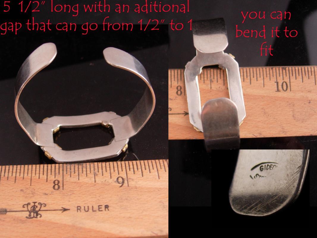 Sterling Large Cuff - Gideon silver - buckle bracelet - Wide with gold relief - artisan jewelry - mens womens -modernist jewelry