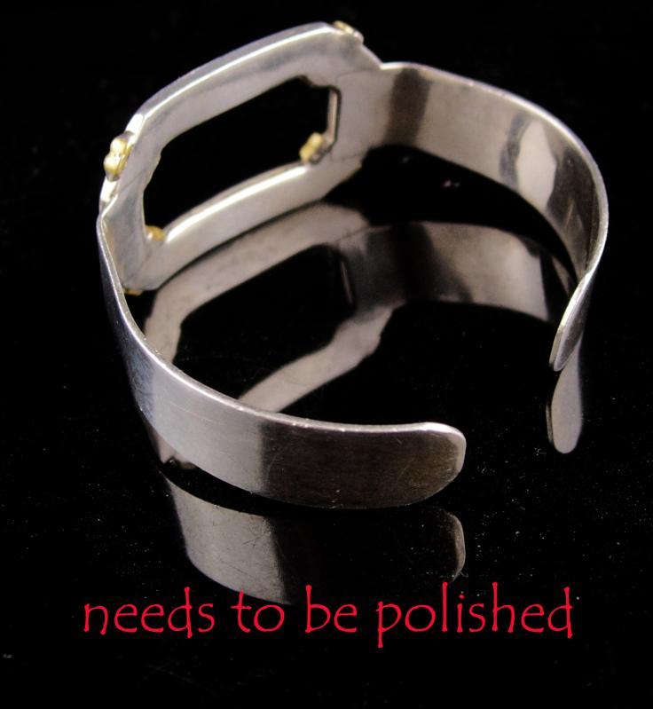 Sterling Large Cuff - Gideon silver - buckle bracelet - Wide with gold relief - artisan jewelry - mens womens -modernist jewelry