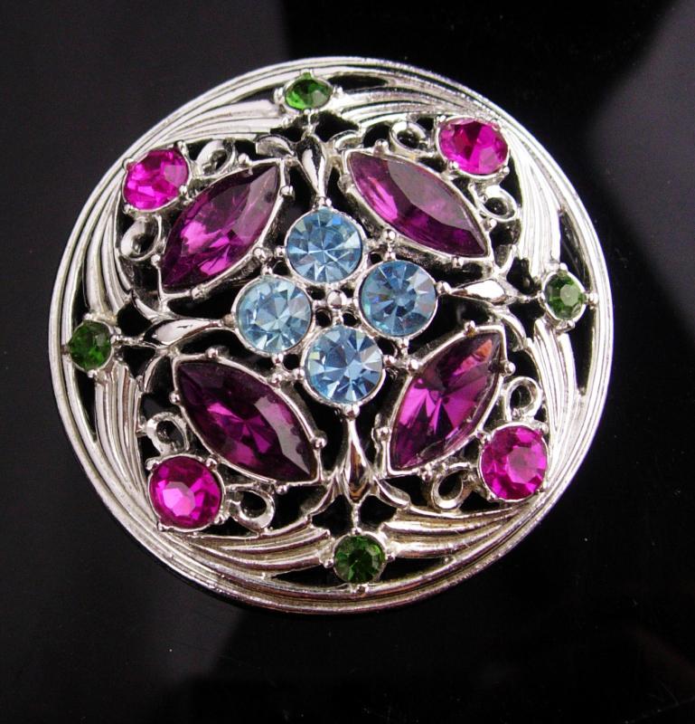 Vintage Irish Brooch - sweetheart gift - Celtic knot - purple rhinestone - blue cross - Friendship gift - costume pin