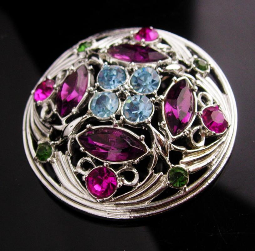 Vintage Irish Brooch - sweetheart gift - Celtic knot - purple rhinestone - blue cross - Friendship gift - costume pin