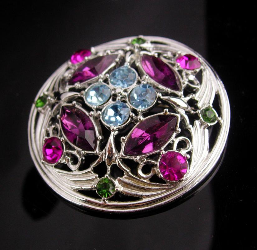 Vintage Irish Brooch - sweetheart gift - Celtic knot - purple rhinestone - blue cross - Friendship gift - costume pin