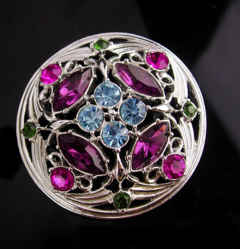 Vintage Irish Brooch - sweetheart gift - Celtic knot - purple rhinestone - blue cross - Friendship gift - costume pin