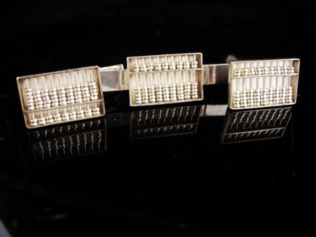Sterling Abacus cufflinks set - WORKING Abacus Tie clip - Math mechanical Professors gift - Graduation gift - mens silver cufflinks set