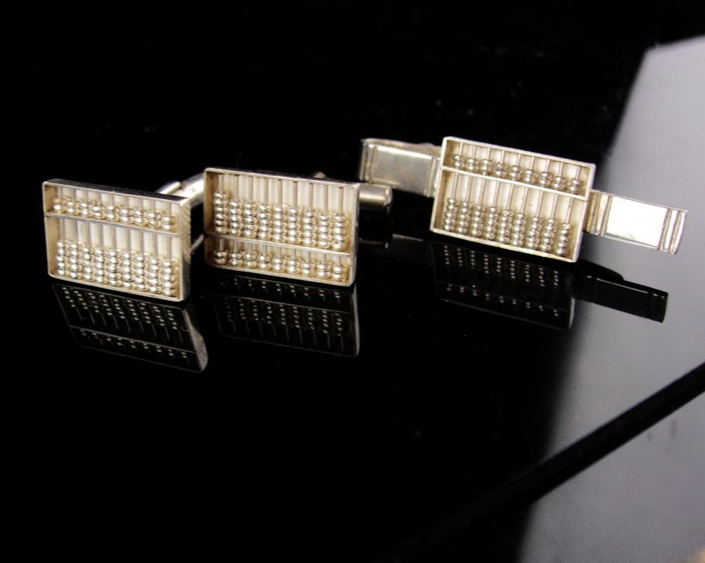Sterling Abacus cufflinks set - WORKING Abacus Tie clip - Math mechanical Professors gift - Graduation gift - mens silver cufflinks set