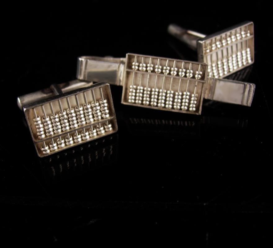 Sterling Abacus cufflinks set - WORKING Abacus Tie clip - Math mechanical Professors gift - Graduation gift - mens silver cufflinks set