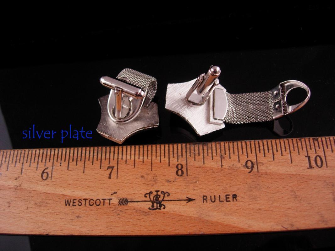 Vintage Blue Cufflinks - silver mesh wrap - mondernist enamel - Tuxedo Wedding groom - December birthstone - sagittarius capricorn