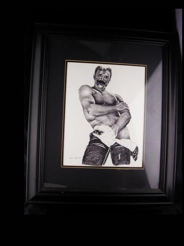 Signed pencil etching - erotic gay interest - Ira C Smith - Framed male nude - leathermen art - Alternative Illustration -graphite nude