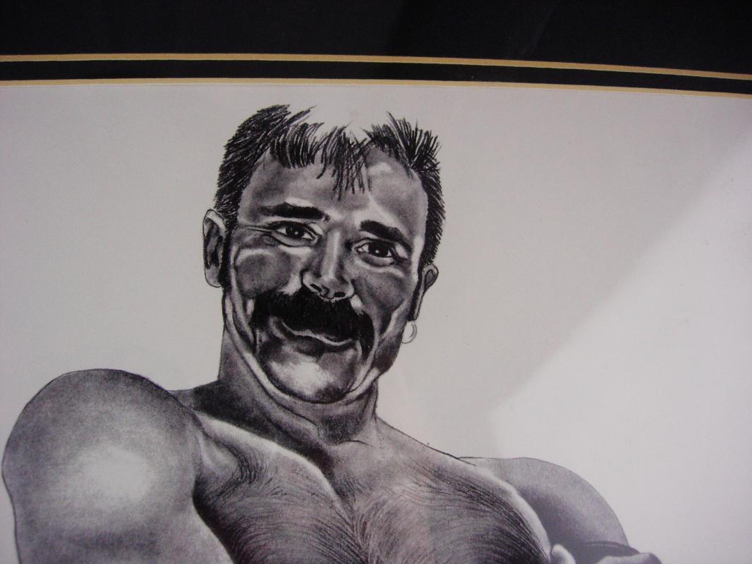 Signed pencil etching - erotic gay interest - Ira C Smith - Framed male nude - leathermen art - Alternative Illustration -graphite nude