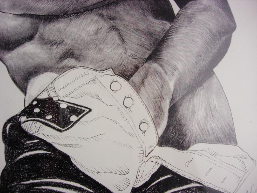 Signed pencil etching - erotic gay interest - Ira C Smith - Framed male nude - leathermen art - Alternative Illustration -graphite nude