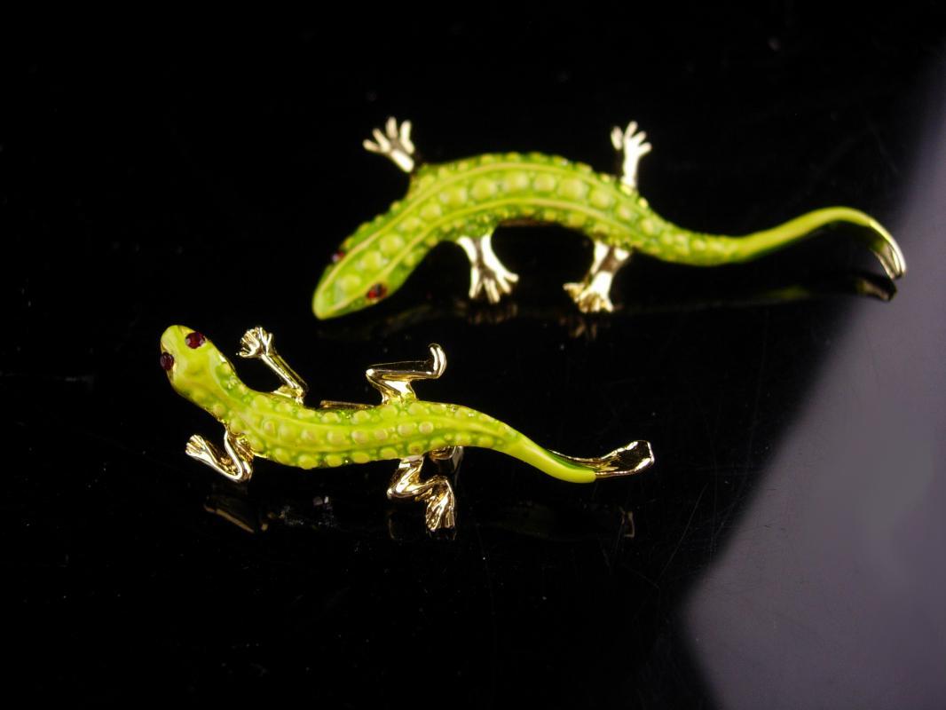 Pair of vintage gecko pins - alligator brooch set - gecko Brooch -Vintage lizard brooch - Figural lapel pin set - southwest Jewelry