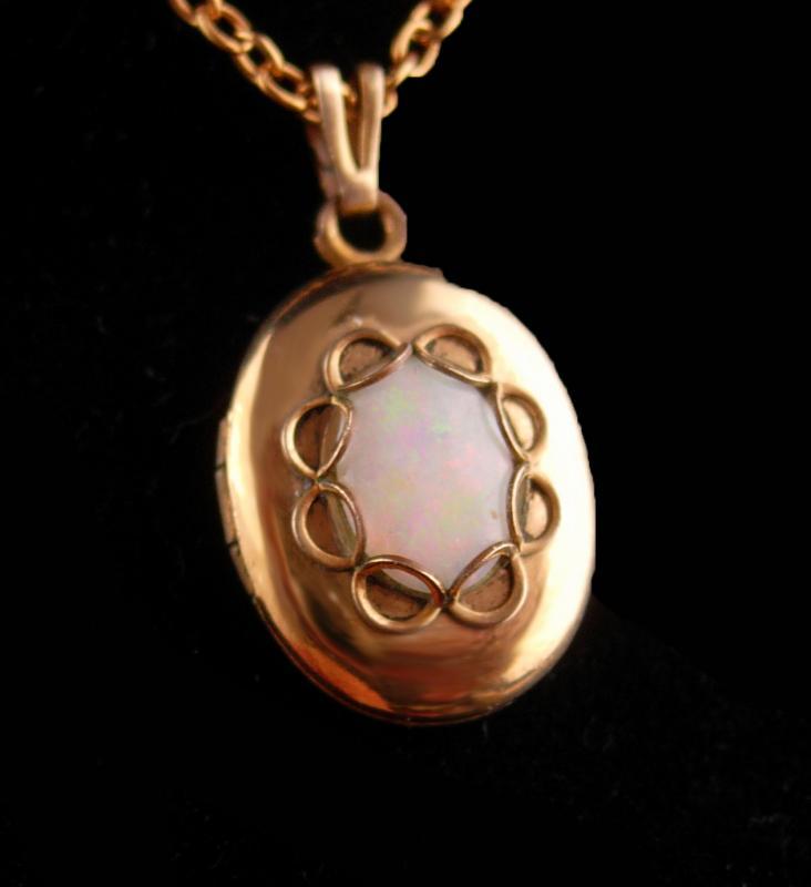 Vintage Opal Locket - petite keepsake pendant - gold plate necklace -girls Birthday - wedding Anniversary - Gem of Gods - Cupid love stone