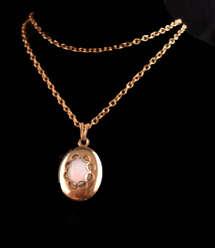 Vintage Opal Locket - petite keepsake pendant - gold plate necklace -girls Birthday - wedding Anniversary - Gem of Gods - Cupid love stone