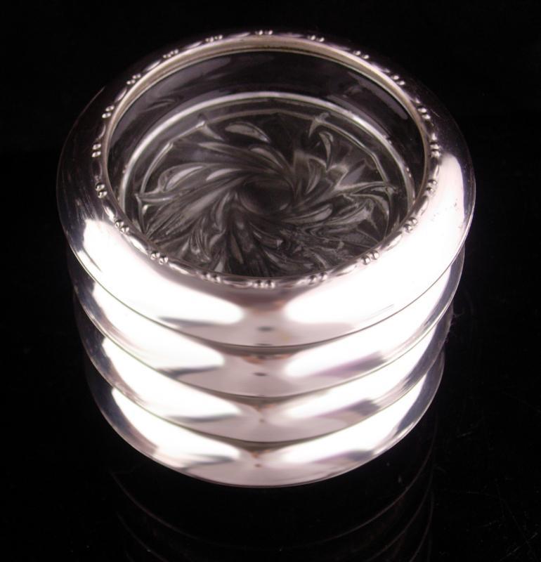 Vintage Sterling Coasters - Wedding gift - Amston sterling silver 144 - set of 4 glass coasters - anniversary gift - gift for boss